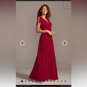 Flutter sleeve full skirt David’s Bridal bridesmaid dress